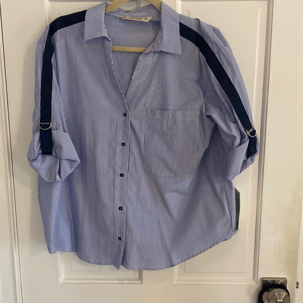Zara pinstriped shirt with sleeve detail - M